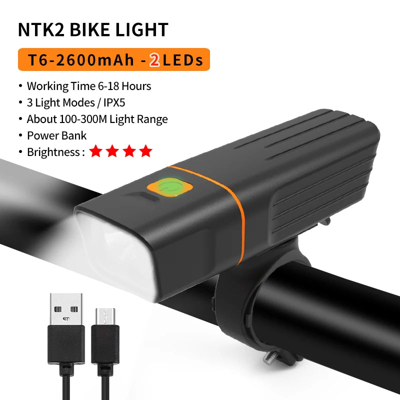 10000-1200mAh Bike Light USB Rechargeable Front Headlight 18650 Battery LED Flashlight for Bicycle Road MTB Lamps Bicycle Light