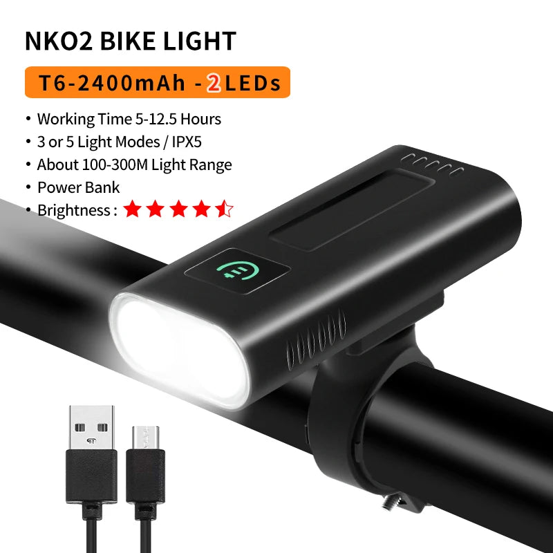 10000-1200mAh Bike Light USB Rechargeable Front Headlight 18650 Battery LED Flashlight for Bicycle Road MTB Lamps Bicycle Light