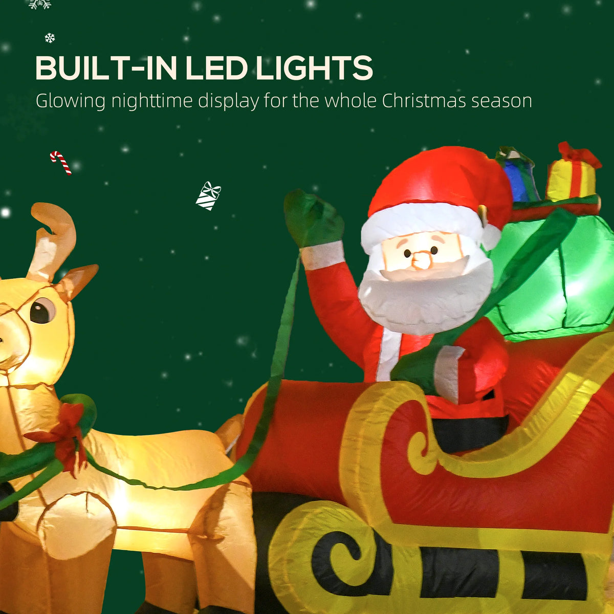 8' Inflatable Christmas Santa Claus Sleigh, Blow-Up Outdoor Display w/ LEDs