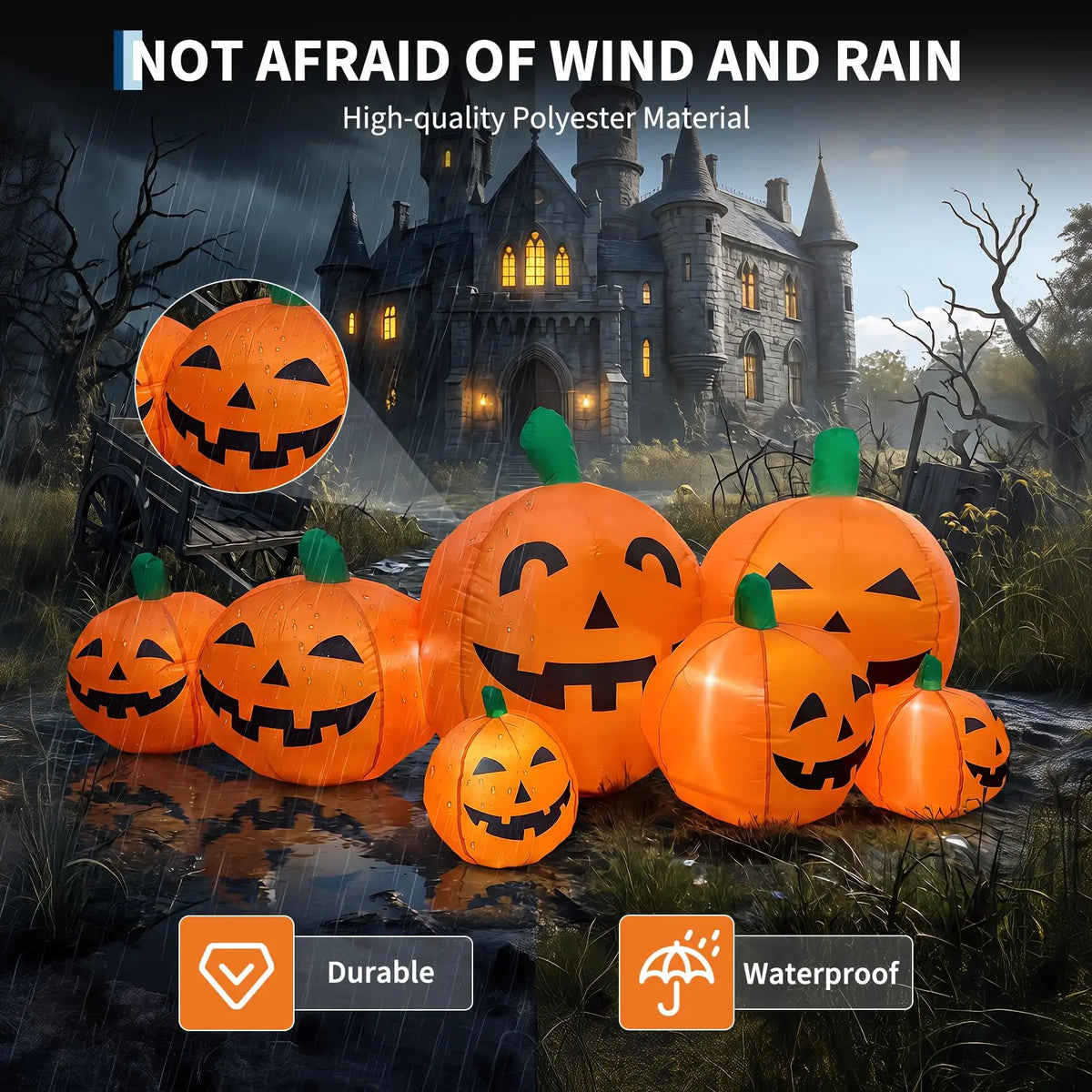 7.5FT Halloween Pumpkin Inflatable Outdoor Toy LED Lights Blow Up Jack O Lantern Patch Yard Lawn Porch Fall Thanksgiving Decor