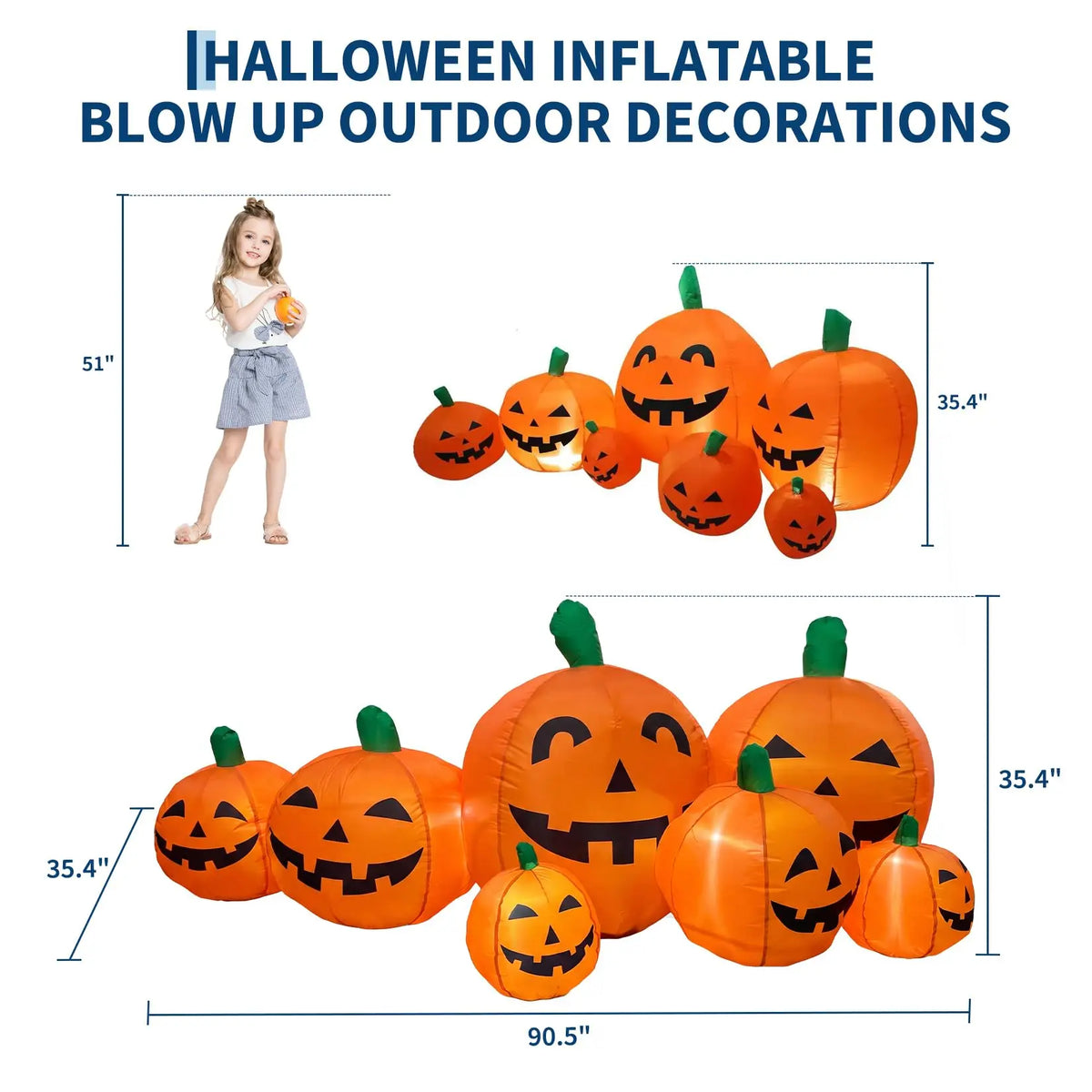 7.5FT Halloween Pumpkin Inflatable Outdoor Toy LED Lights Blow Up Jack O Lantern Patch Yard Lawn Porch Fall Thanksgiving Decor