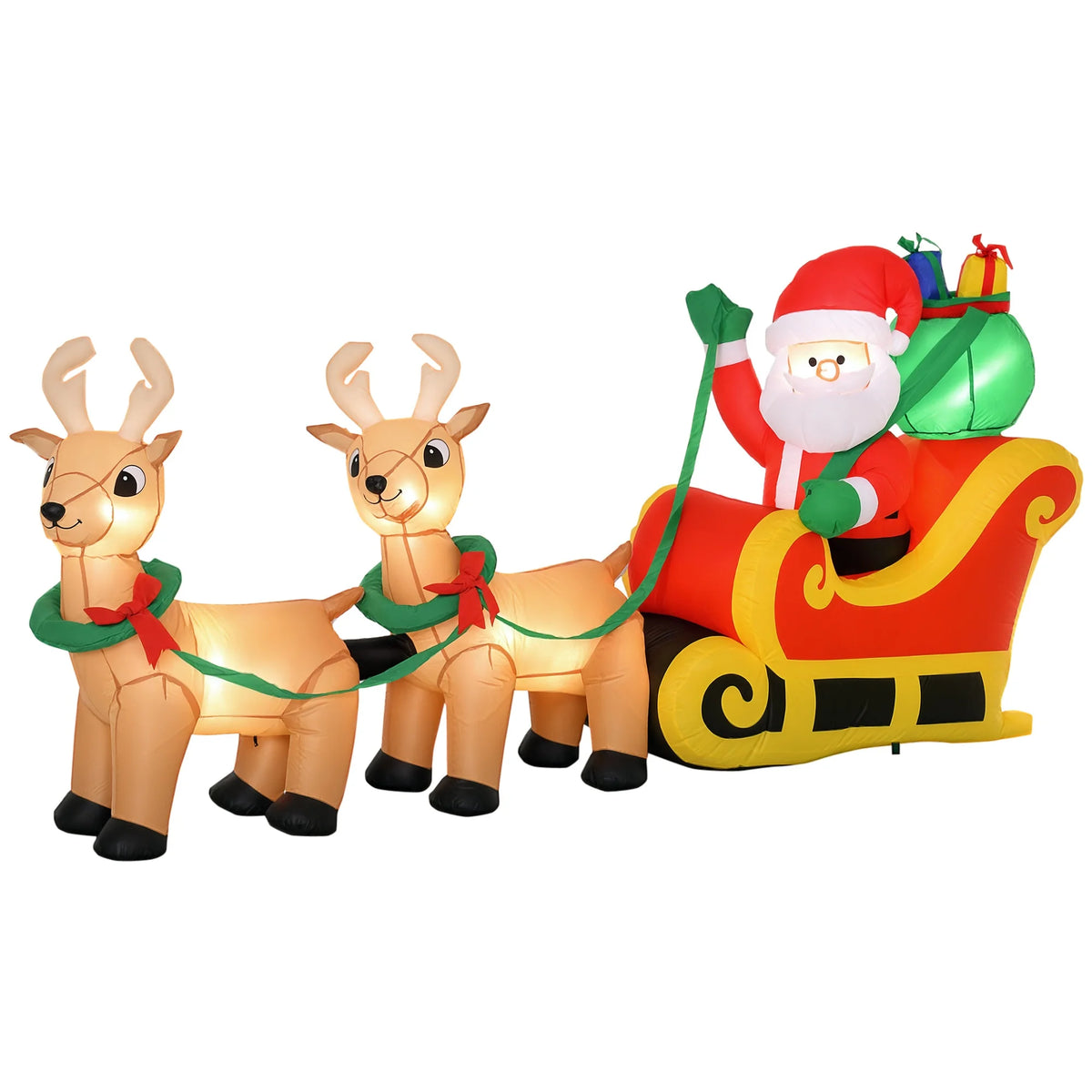 8' Inflatable Christmas Santa Claus Sleigh, Blow-Up Outdoor Display w/ LEDs