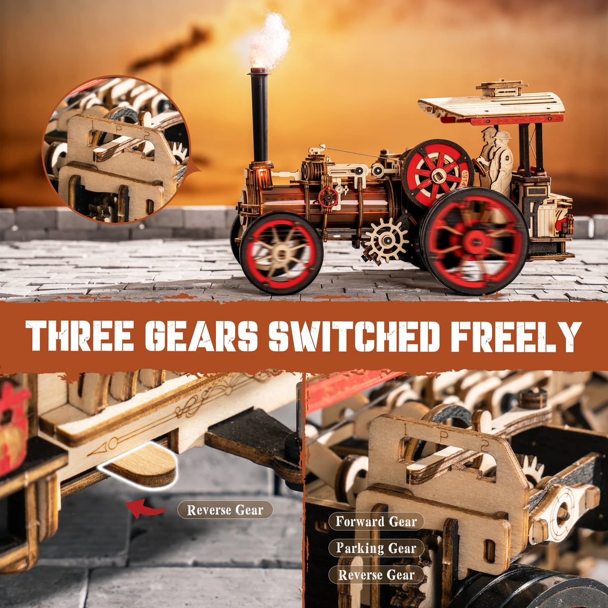 ROKR Wooden 3D Puzzle Steam Engine Mechanical Model Building Kit Brain Teasers DIY Jigsaw Craft Kit for Home Decor Holiday Gift for Adults Teens