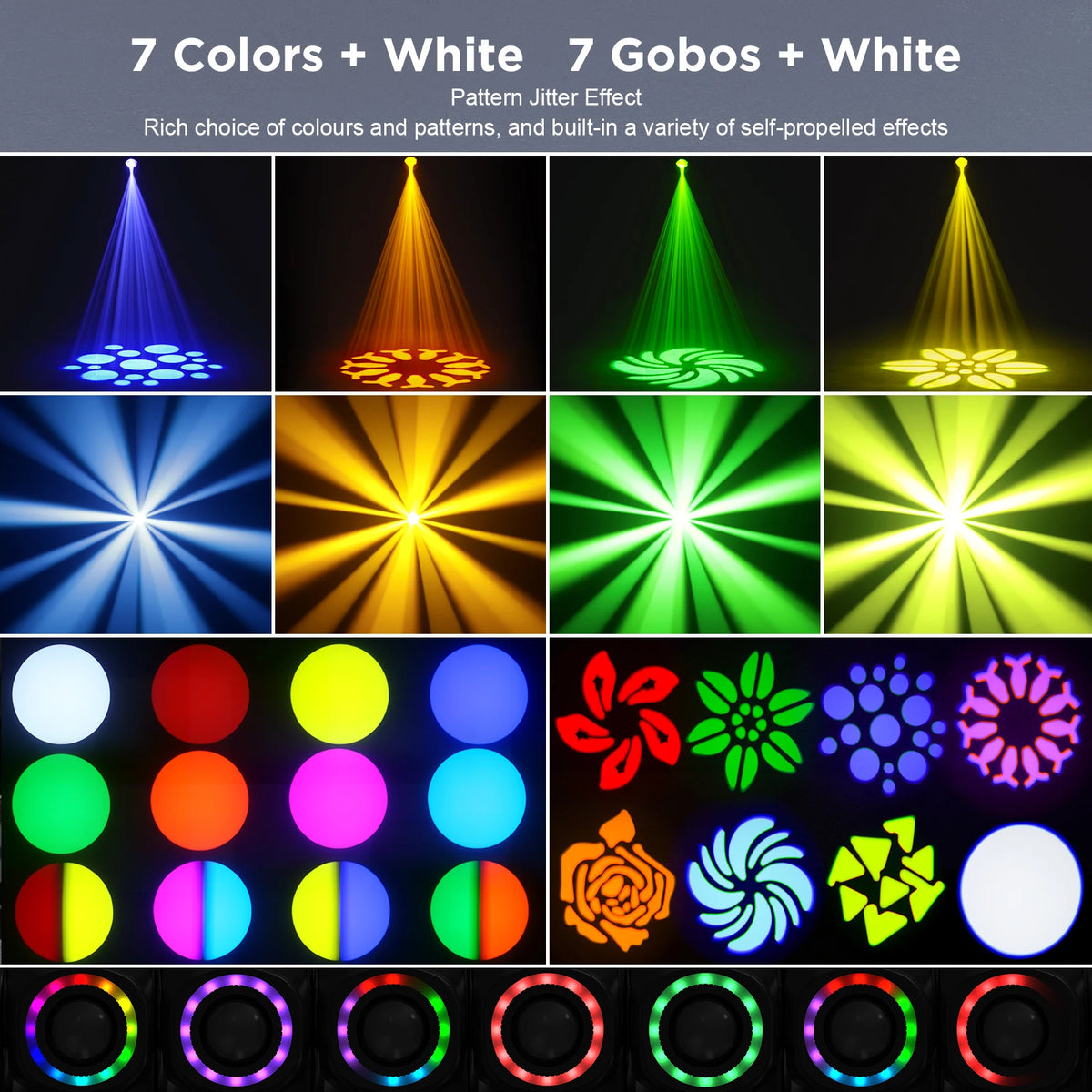 Fieryzeal 120W Beam Moving Head Light 8Patterns RGB Strobe Effect Lighting LED Spot Stage Light for DJ Disco Show Concert Party