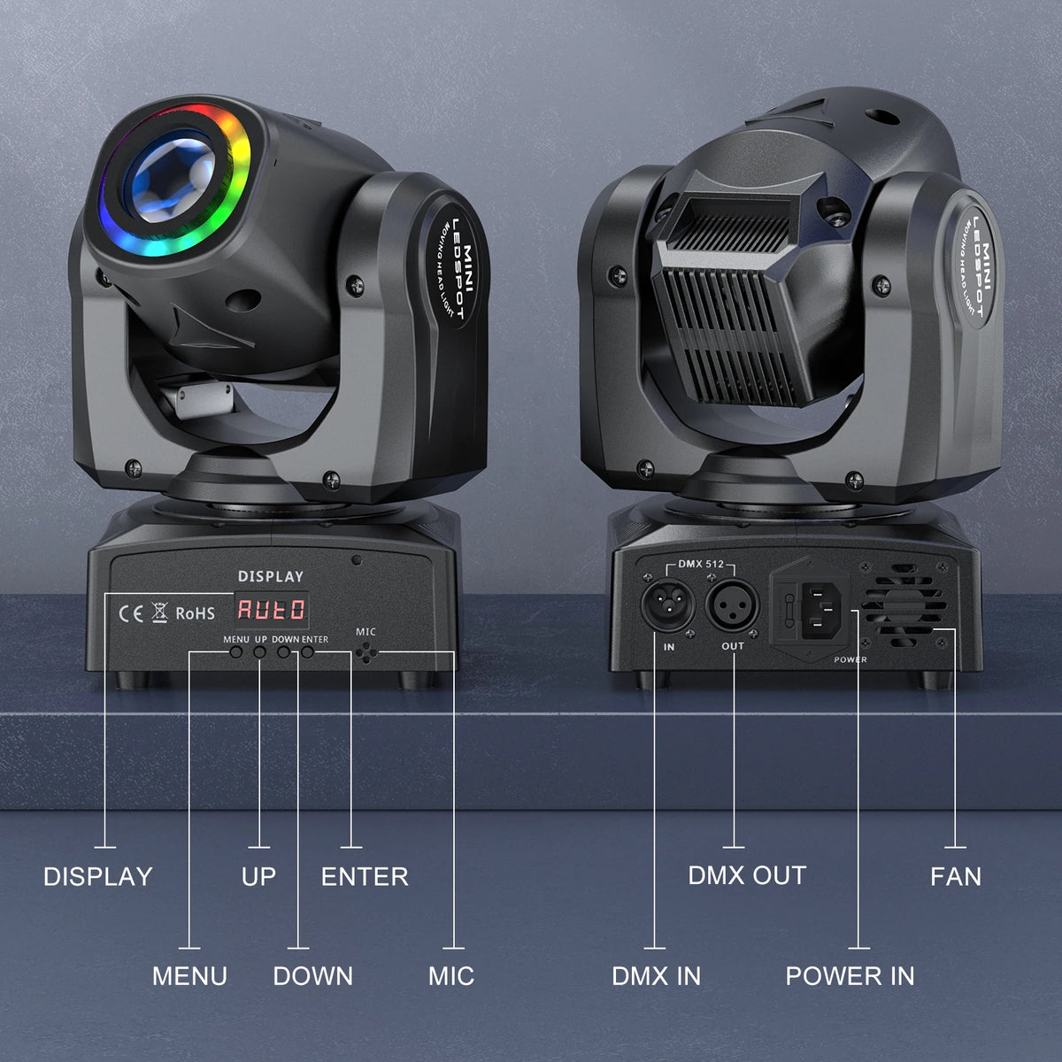 Fieryzeal 120W Beam Moving Head Light 8Patterns RGB Strobe Effect Lighting LED Spot Stage Light for DJ Disco Show Concert Party