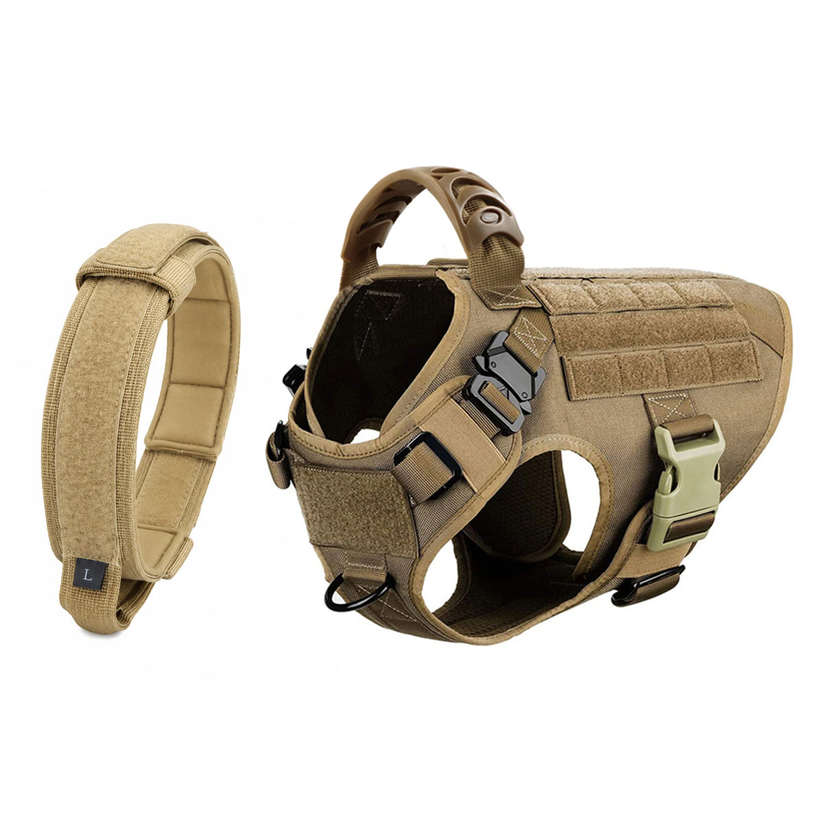 Dog Harness Collar Set Adjustable Tactical Dog Vest Harness And Durable Nylon Dog Collar Combo For Small Medium Large Dogs Outdoor Walking Training