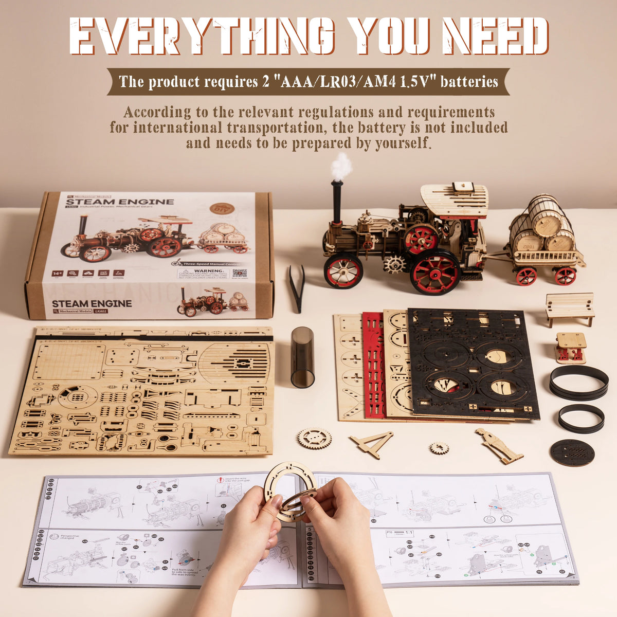 ROKR Wooden 3D Puzzle Steam Engine Mechanical Model Building Kit Brain Teasers DIY Jigsaw Craft Kit for Home Decor Holiday Gift for Adults Teens