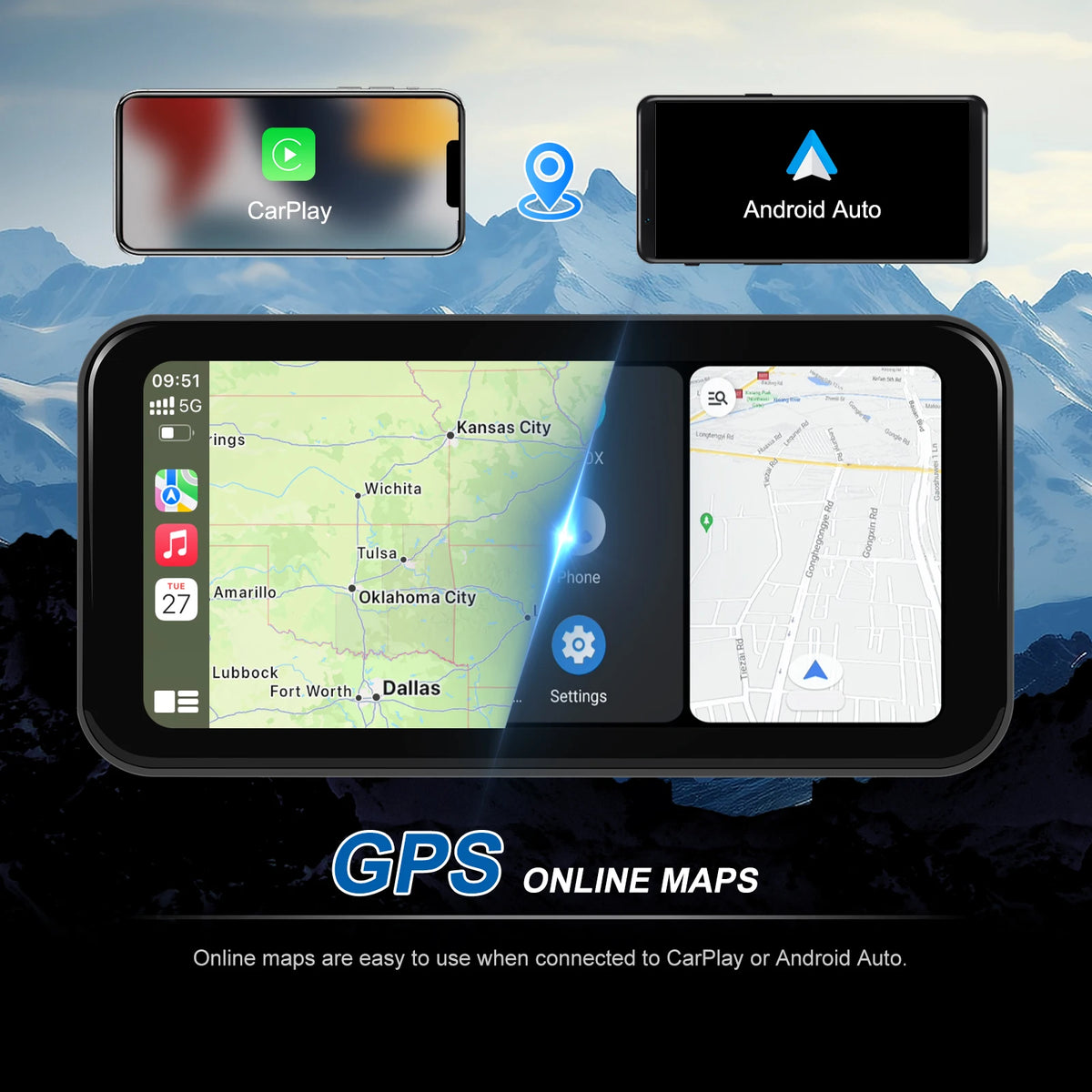 Podofo Motorcycle Navigation Carplay 6.25'' Smart Player Android Auto IP67 Waterproof Carplay Portable Motorcycle Motor Monitor