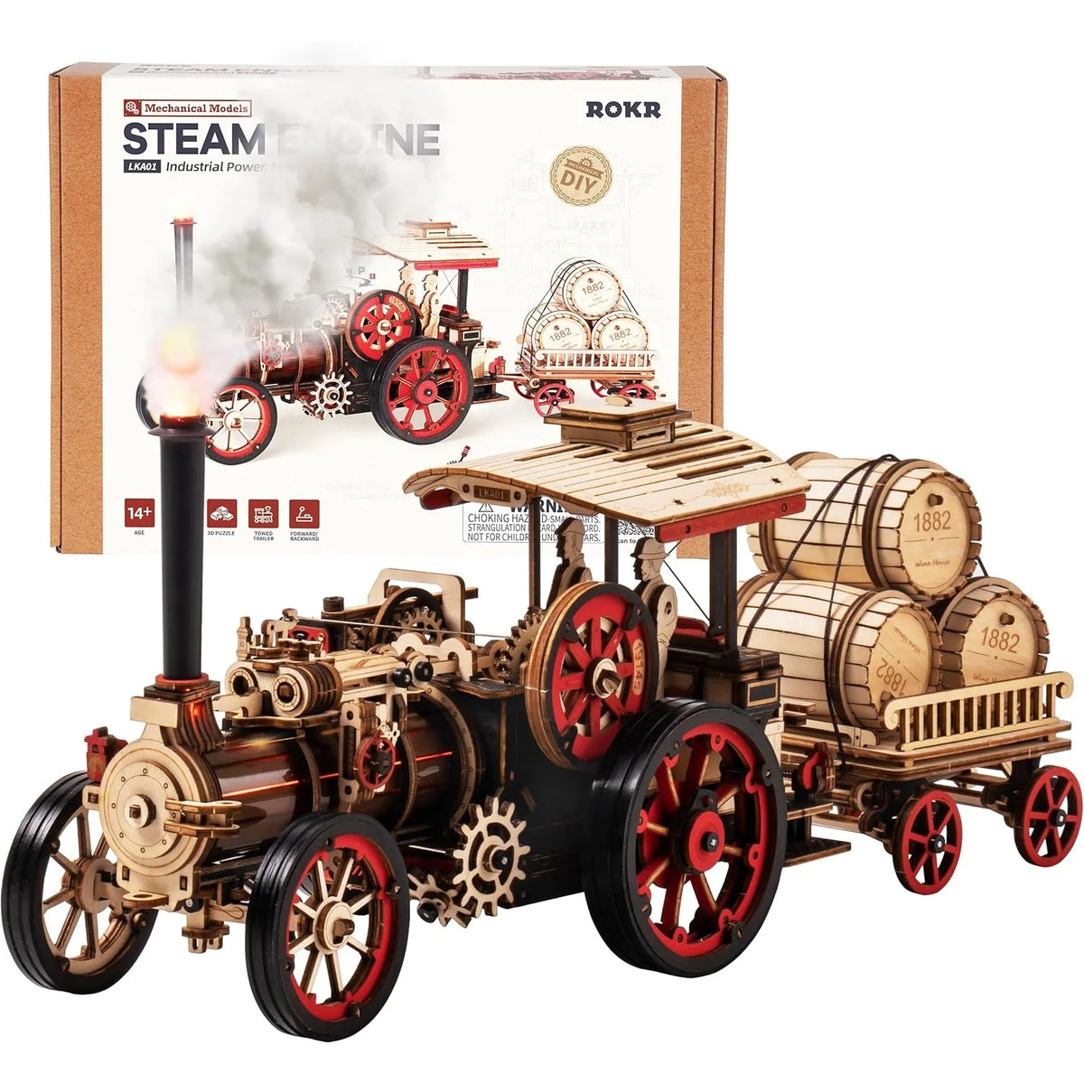 ROKR Wooden 3D Puzzle Steam Engine Mechanical Model Building Kit Brain Teasers DIY Jigsaw Craft Kit for Home Decor Holiday Gift for Adults Teens