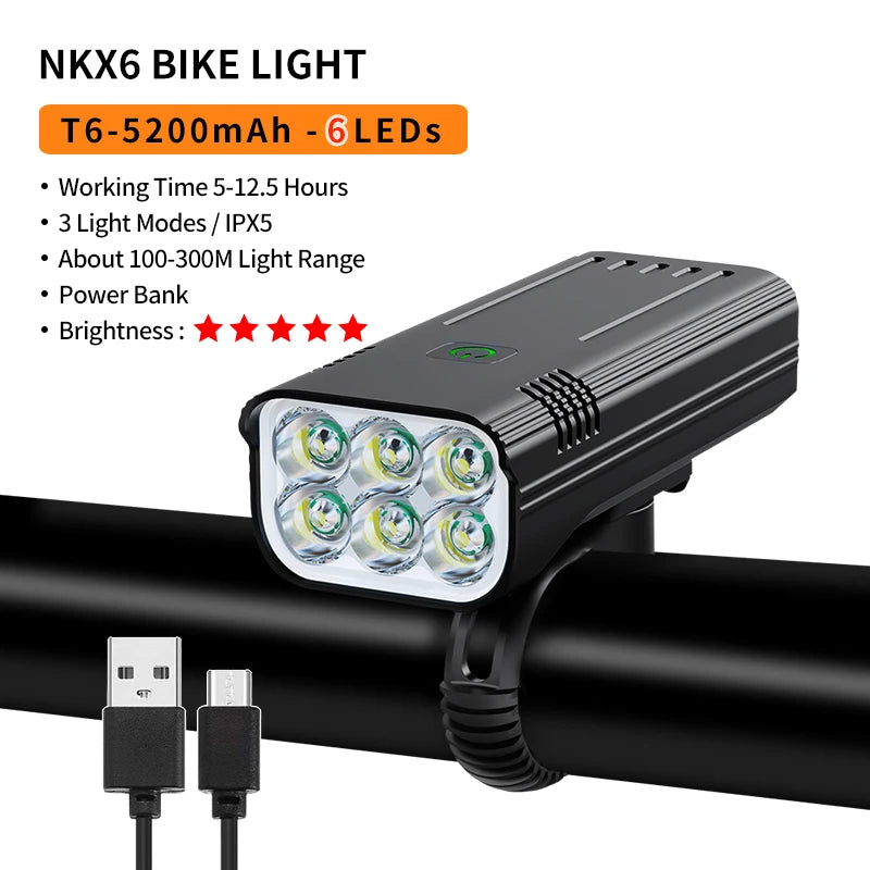 10000-1200mAh Bike Light USB Rechargeable Front Headlight 18650 Battery LED Flashlight for Bicycle Road MTB Lamps Bicycle Light