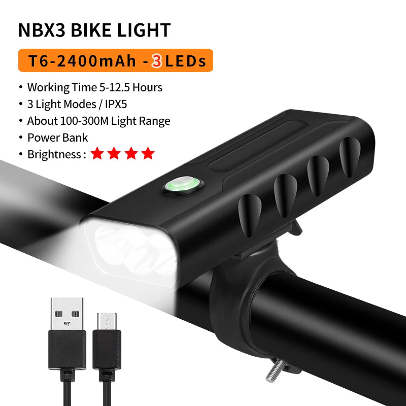 10000-1200mAh Bike Light USB Rechargeable Front Headlight 18650 Battery LED Flashlight for Bicycle Road MTB Lamps Bicycle Light