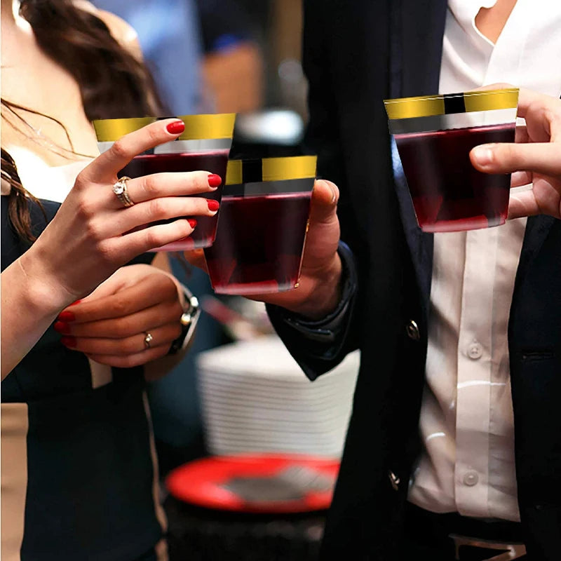 10/50/100pcs Gold Plastic Cups 9 Oz Clear Cups With Gold Rim Cocktail Glasses Drinking Cups Wedding Party Disposable Cups