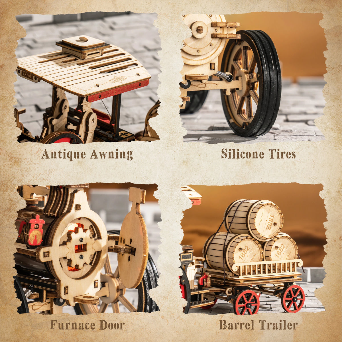 ROKR Wooden 3D Puzzle Steam Engine Mechanical Model Building Kit Brain Teasers DIY Jigsaw Craft Kit for Home Decor Holiday Gift for Adults Teens