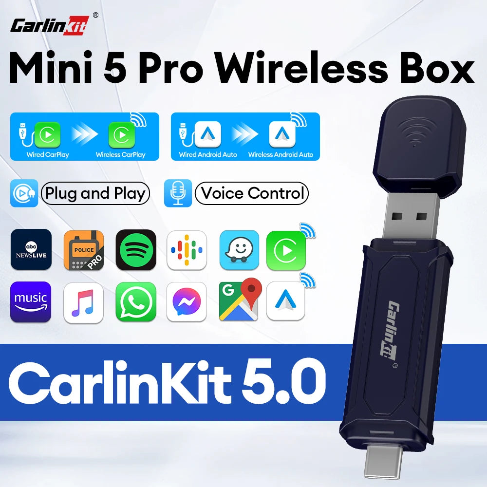 2026 CarlinKit 5 CarPlay Wireless Android Auto Wired to Wireless Adapter Plug&Play For iPhone Android Phone Wireless Connect Car