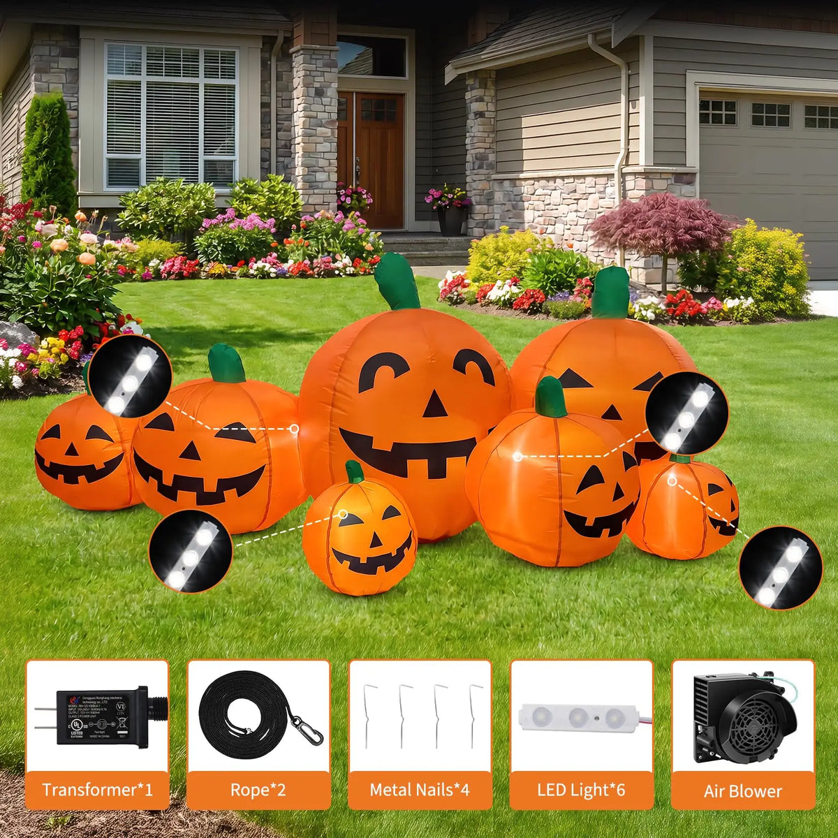 7.5FT Halloween Pumpkin Inflatable Outdoor Toy LED Lights Blow Up Jack O Lantern Patch Yard Lawn Porch Fall Thanksgiving Decor