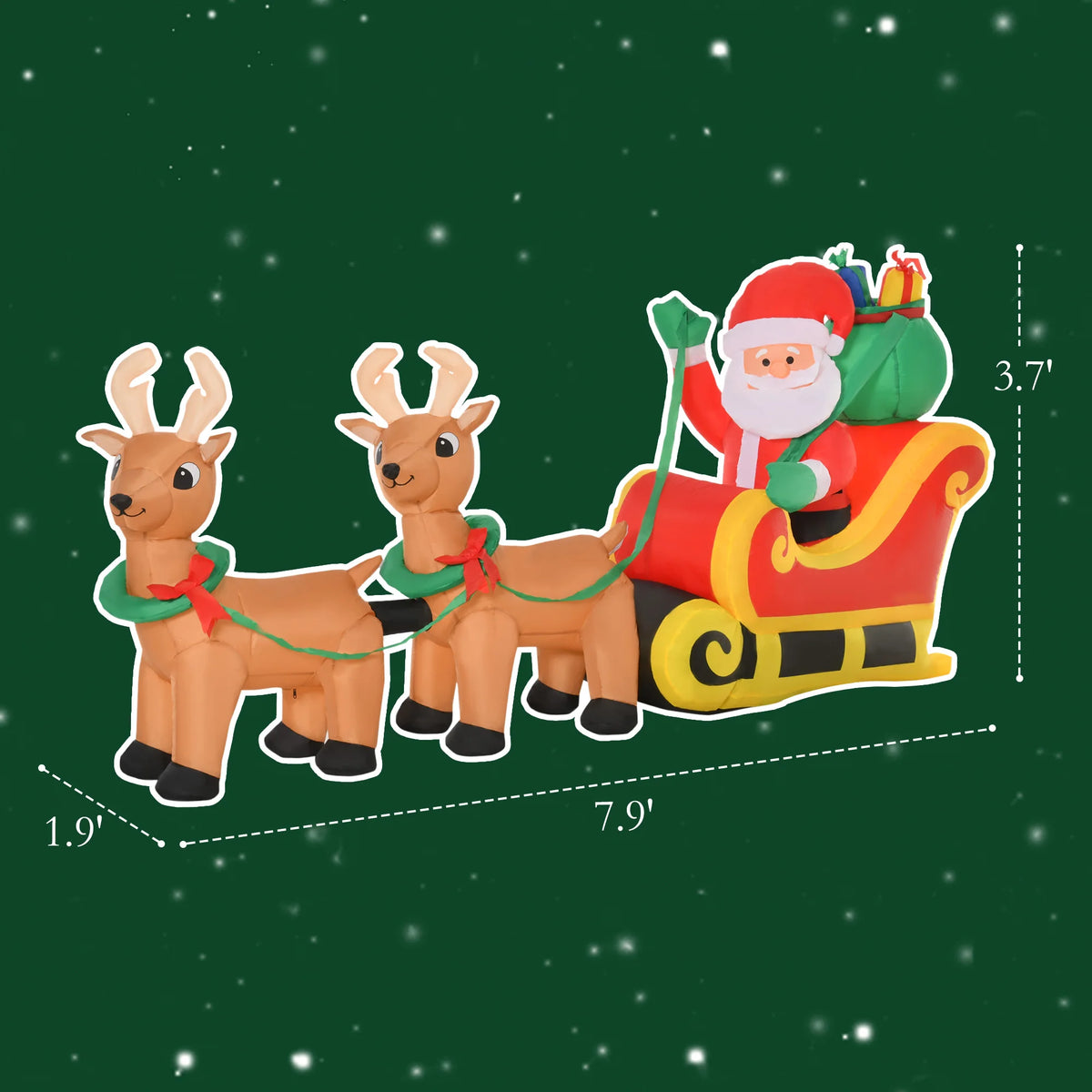 8' Inflatable Christmas Santa Claus Sleigh, Blow-Up Outdoor Display w/ LEDs