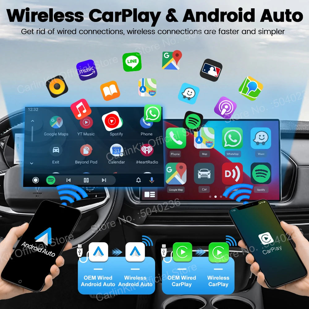 2026 CarlinKit 5 CarPlay Wireless Android Auto Wired to Wireless Adapter Plug&Play For iPhone Android Phone Wireless Connect Car