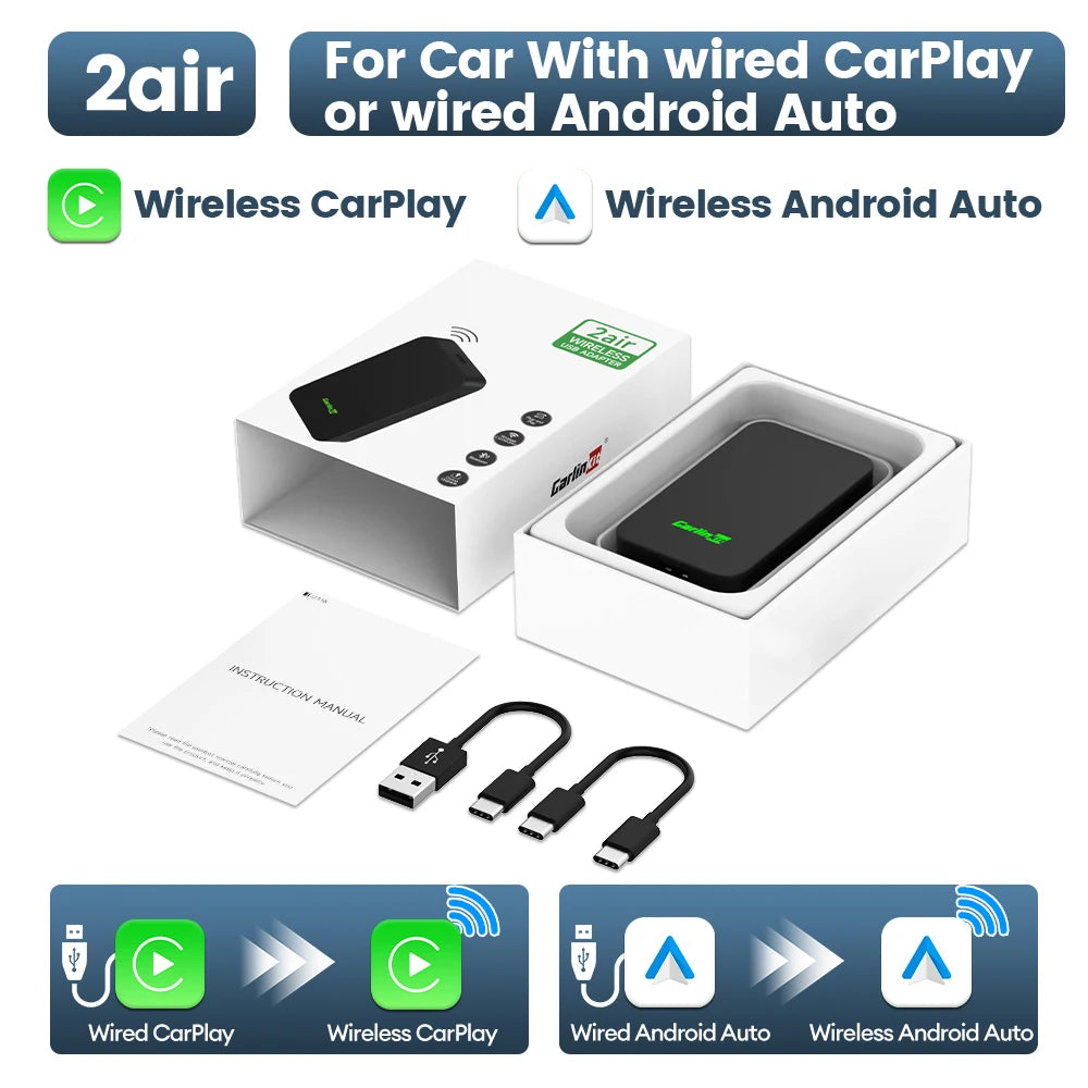 2026 CarlinKit 5 CarPlay Wireless Android Auto Wired to Wireless Adapter Plug&Play For iPhone Android Phone Wireless Connect Car