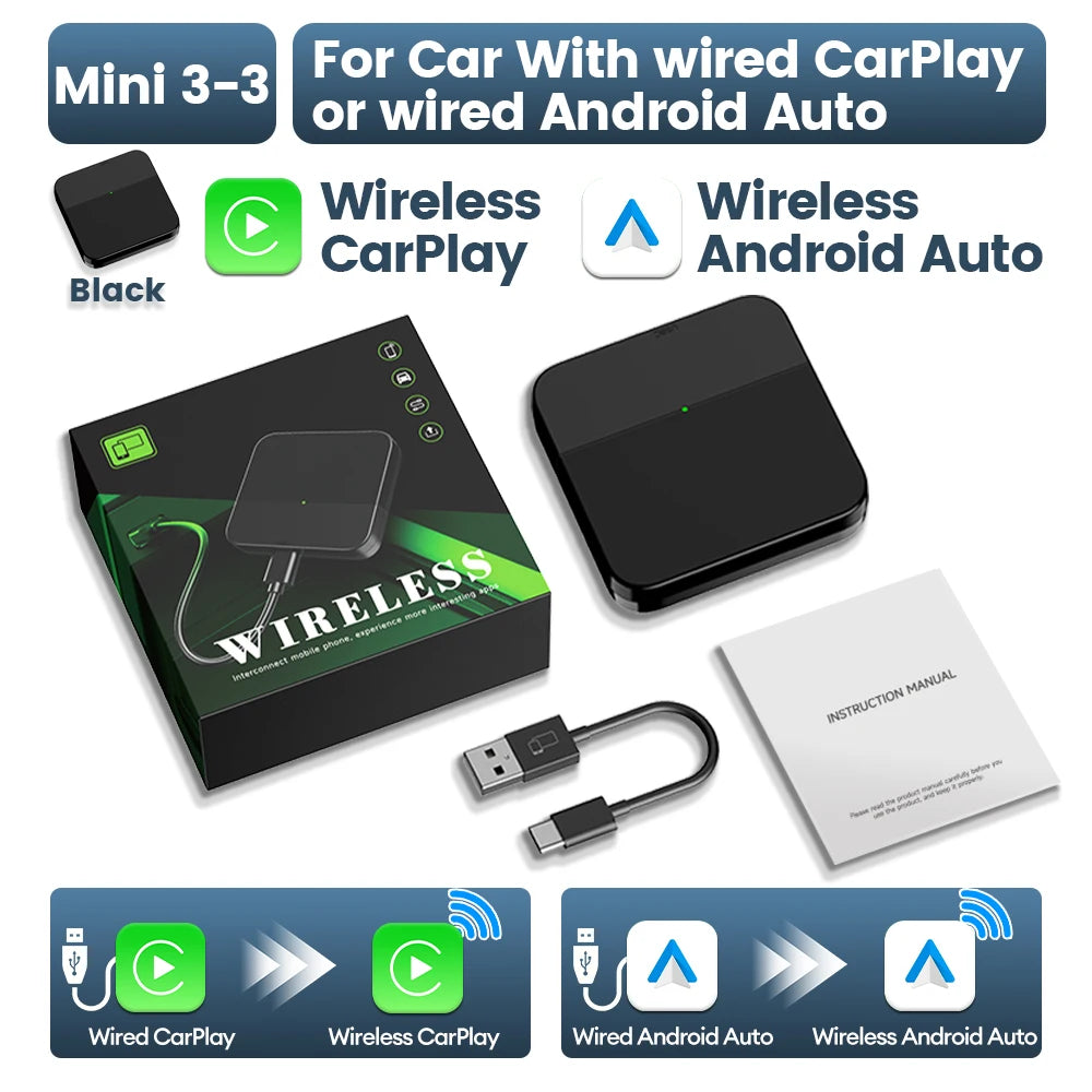 2026 CarlinKit 5 CarPlay Wireless Android Auto Wired to Wireless Adapter Plug&Play For iPhone Android Phone Wireless Connect Car