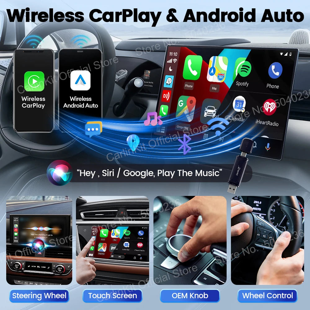 2026 CarlinKit 5 CarPlay Wireless Android Auto Wired to Wireless Adapter Plug&Play For iPhone Android Phone Wireless Connect Car