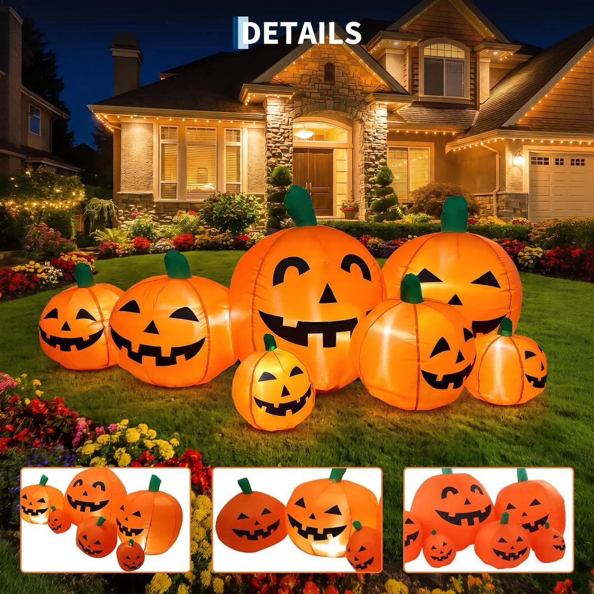 7.5FT Halloween Pumpkin Inflatable Outdoor Toy LED Lights Blow Up Jack O Lantern Patch Yard Lawn Porch Fall Thanksgiving Decor
