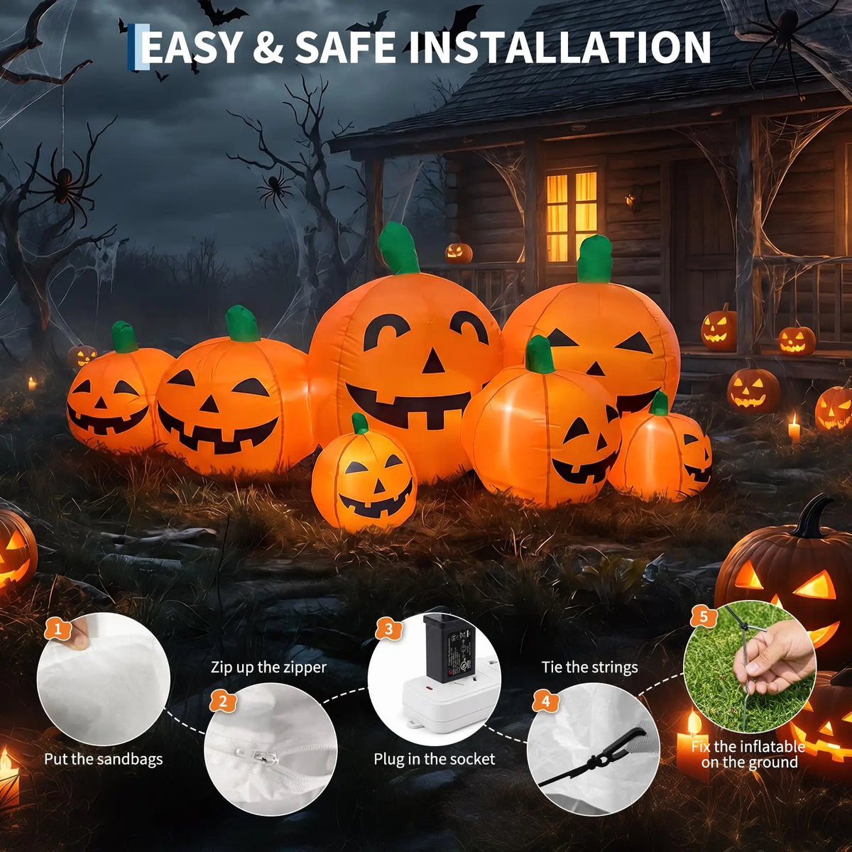 7.5FT Halloween Pumpkin Inflatable Outdoor Toy LED Lights Blow Up Jack O Lantern Patch Yard Lawn Porch Fall Thanksgiving Decor