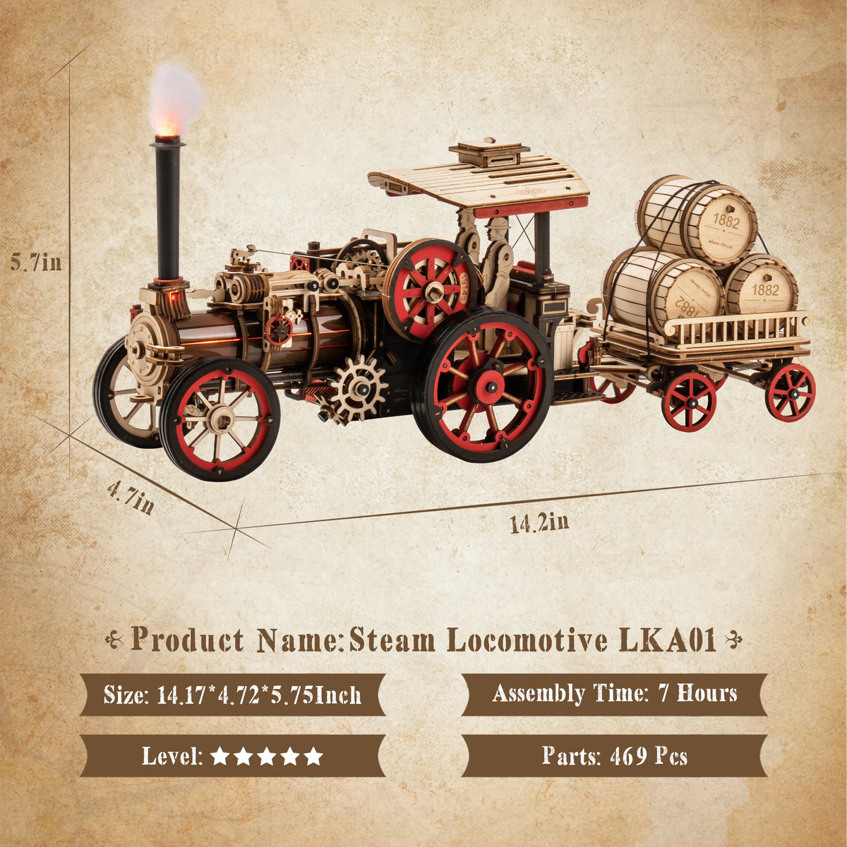 ROKR Wooden 3D Puzzle Steam Engine Mechanical Model Building Kit Brain Teasers DIY Jigsaw Craft Kit for Home Decor Holiday Gift for Adults Teens