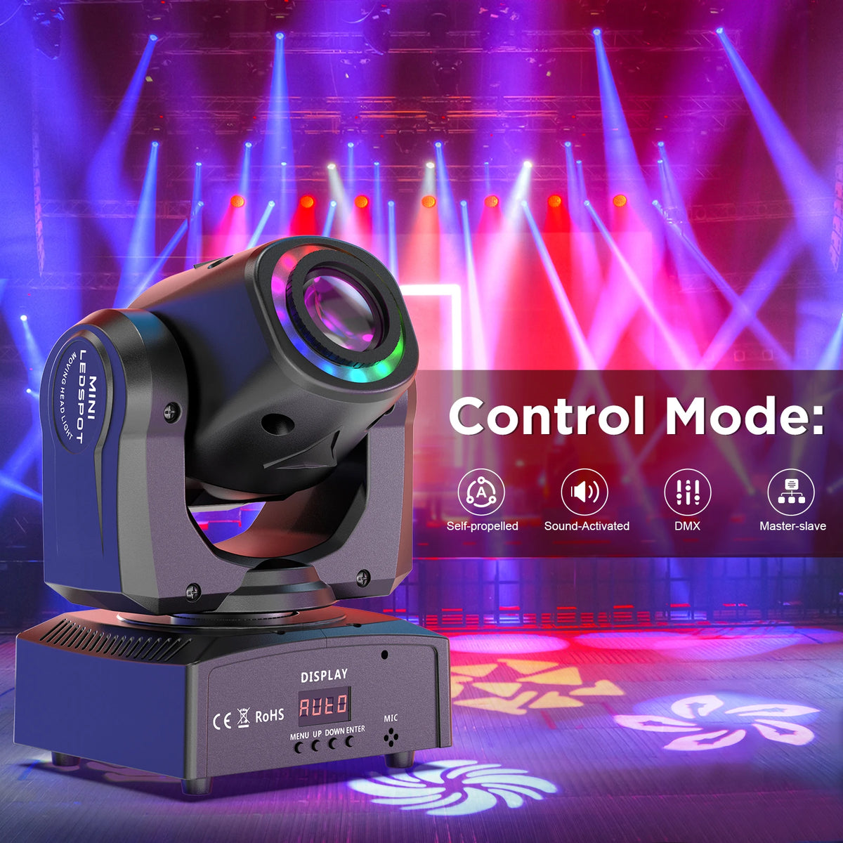 Fieryzeal 120W Beam Moving Head Light 8Patterns RGB Strobe Effect Lighting LED Spot Stage Light for DJ Disco Show Concert Party
